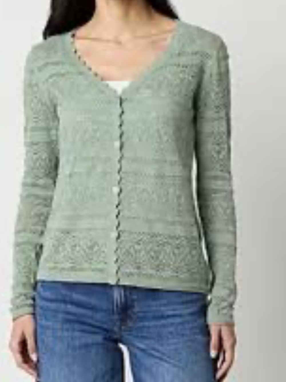 FRYE Women’s Sage Green Pointelle Knit Button-Front Cardigan Size L